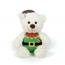 Χριστουγεννιάτικο Λούτρινο Αρκουδάκι Λευκό με Στολή Καρυοθραύστη  (22cm)